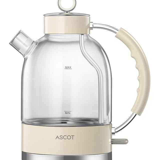 ASCOT Electric Kettle, Glass Electric Tea Kettle Gifts for Men/Women/Family 1.5L 1500W Borosilicate Glass Tea Heater, with Auto Shut-Off and Boil-Dry Protection (Beige)
