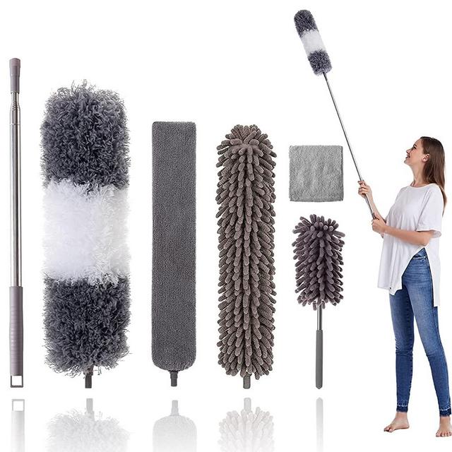 Microfiber Duster Kit for High Ceiling (6pcs), Extendable Dusters for Cleaning with 100" Extension Pole, Long Microfiber Feather Duster for Ceiling Fan/Car, House Cleaning Tool Kit by OOSOFITT
