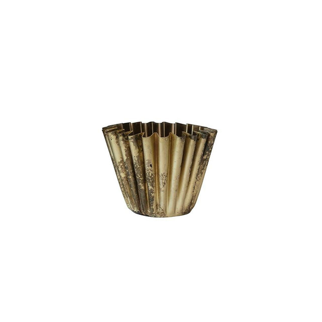 Creative Co-Op Pleated Metal Vase, Antique Brass Finish Planter