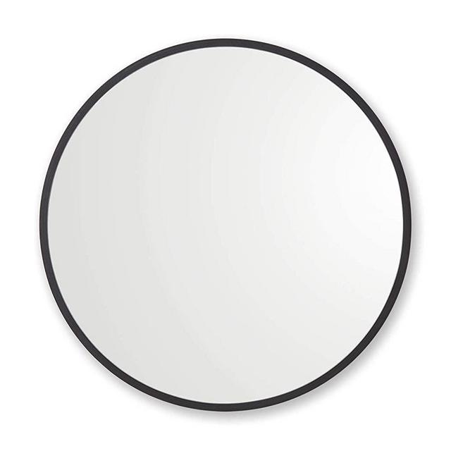 Better Bevel 18” x 18” Black Rubber Framed Round Mirror