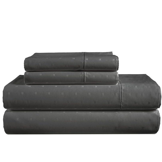 LANE LINEN 100% Egyptian Cotton Bed Sheets - 1000 Thread Count 4PC King Sheets Set, Long Staple Bedding Sheets, Sateen Weave, Luxury Hotel Sheets, Fits Upto 16" Mattress, Swiss Dot - Charcoal