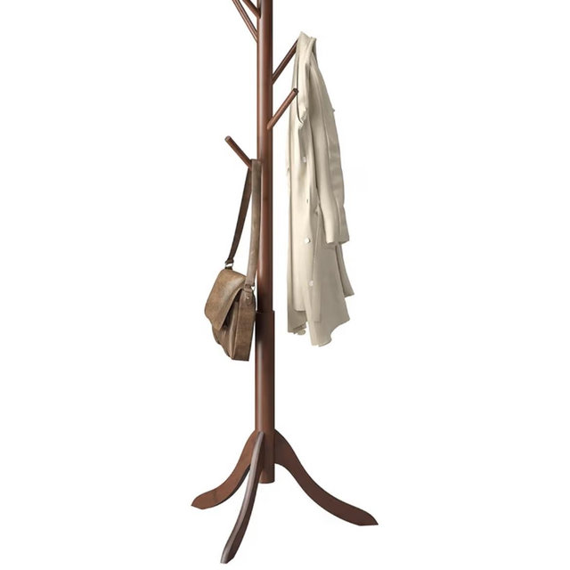 Coat Rack Freestanding, Coat Stands Entryway, Bamboo Coat Rack Hat Hanger 8 Hook for Jacket, Purse, Scarf Rack, Umbrella Tree Stand (Brown)