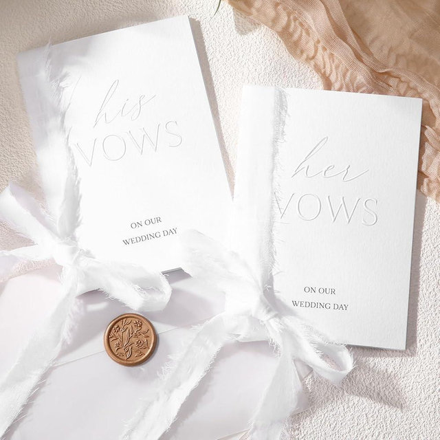 Honoson Embossed Wedding Vow Books with Embossed Letters Perfectly Sized Vow Books for Wedding Registry Gifts Ideas for Bride Groom Newly Engaged Couple with Ribbon(Stylish)