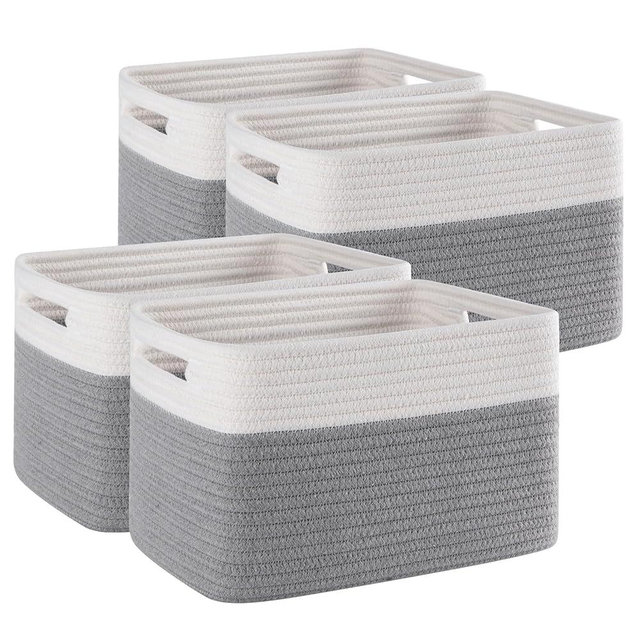 SIXDOVE 4 Pack Storage Baskets for Organizing, Woven Baskets for Shelves - Perfect for Toys, Books, Towels, and Clothes, Durable Gift Basket Bins Toy Storage, 12.7''L x9''W x7.8''H, Grey and White