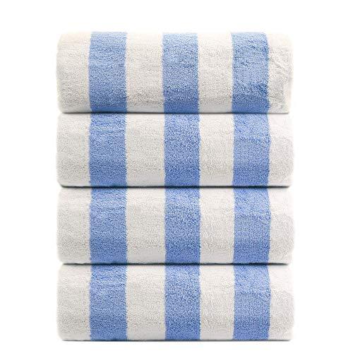 Premium Quality 100% Turkish Cotton Cabana Thick Stripe 4-Pack Pool Beach Towels, Eco-Friendly (Light Blue, 30x60 Inch)