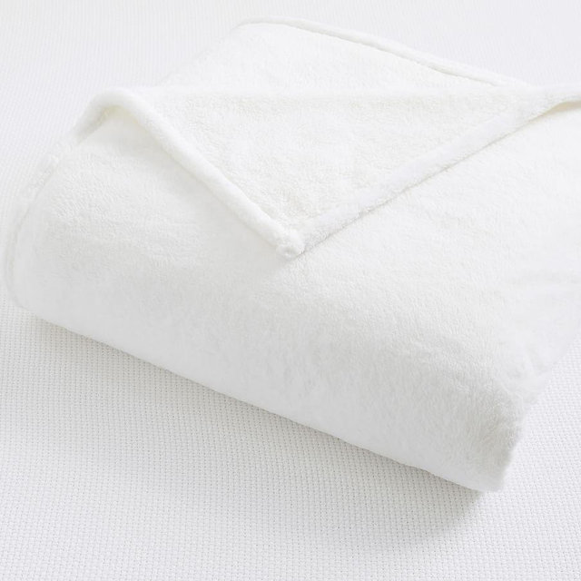 White Faux Fur Cozy Blanket, King/Cal King