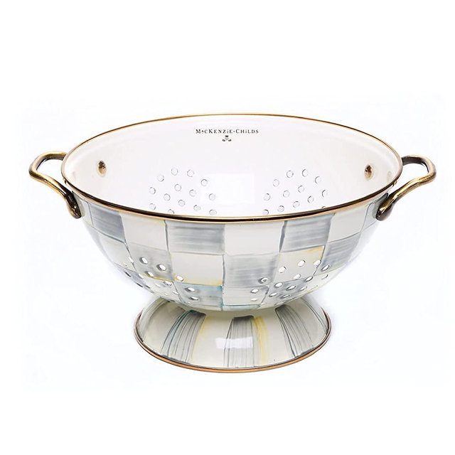 MacKenzie-Childs Sterling Check Enamel Colander, Kitchen Sink Strainer, Large