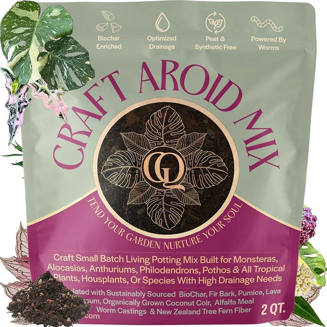 Craft Aroid Potting Mix- Elite Organic Alocasia, Philodendron, Monstera Soil Mix, Chunky, Well Draining Potting Soil for Indoor Plants, All Tropical Plants & Houseplants, Perlite & Peat Free 2QT