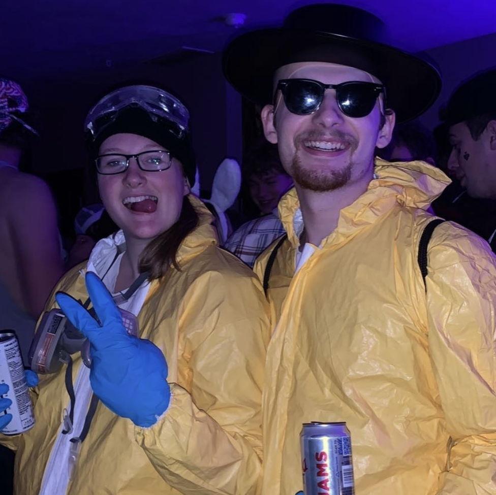 Halloween 2022 (my personal favorite costume of ours) Walt and Jesse Breaking Bad.