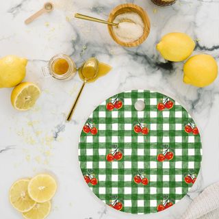 Adrianne Tomato Gingham Round Cutting Board