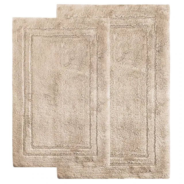 Non-Slip Machine Washable Solid Cotton 2 Piece Bathroom Rug Set, 2'x3', Stone - Blue Nile Mills
