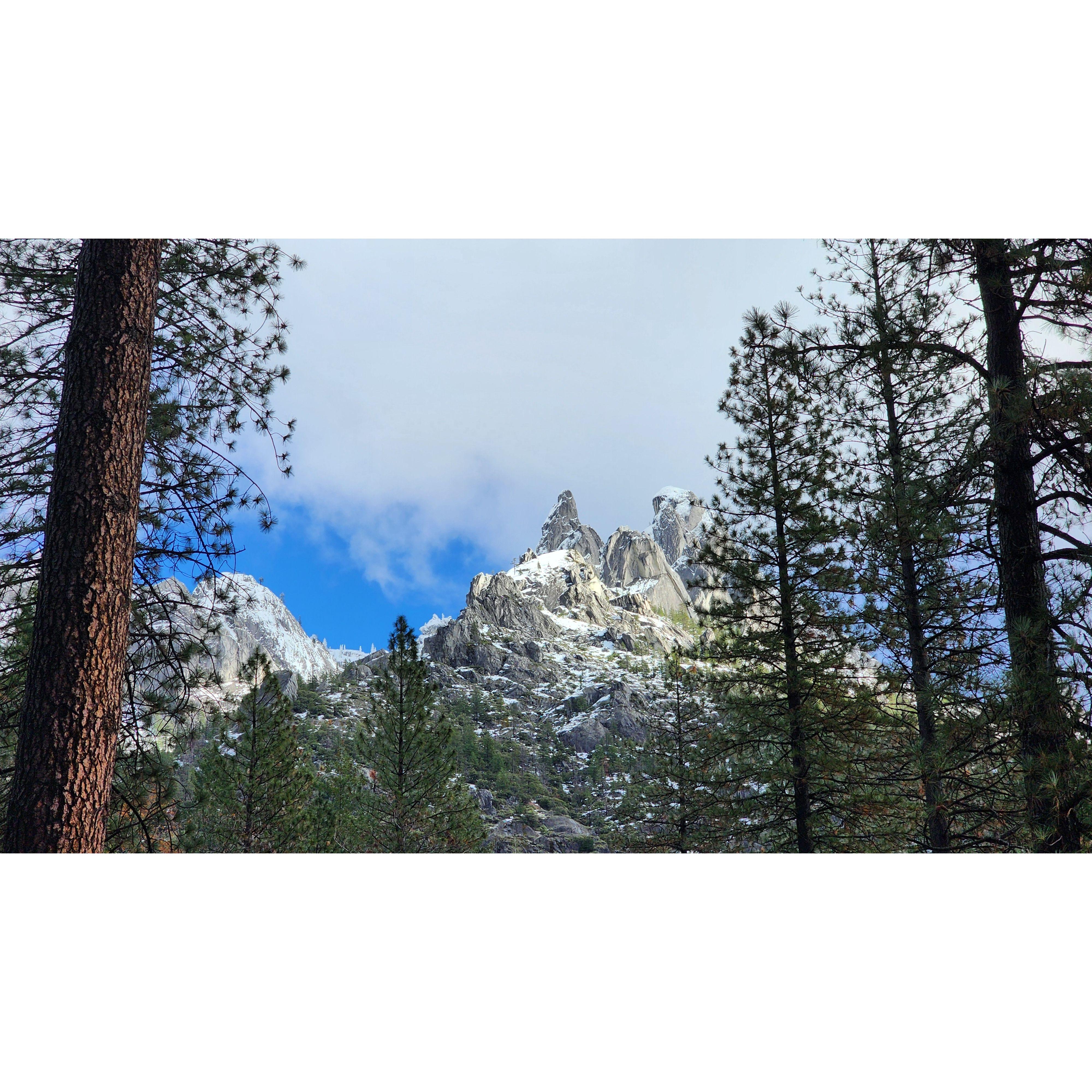 Snowy view of the Castle Crags from our house.