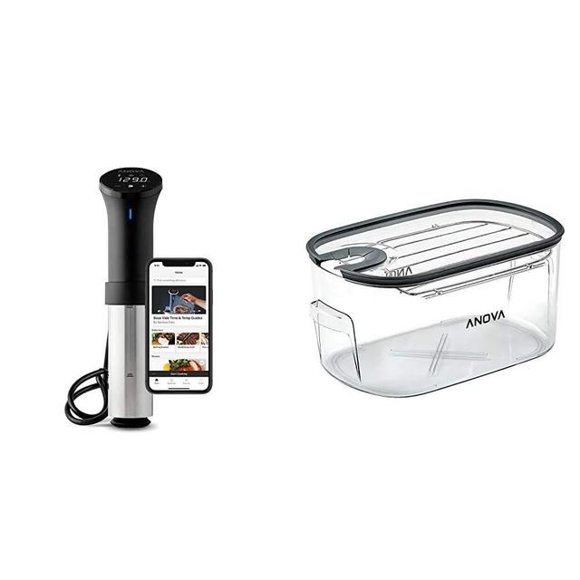 Anova Culinary AN500-US00 Sous Vide Precision Cooker, 1000 Watts | Anova App Included, Black and Silver Sous Vide Cooker Cooking container, Holds Up to 16L of Water, With Removable Lid and Rack