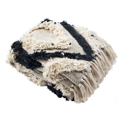 Lila Grace Fringe Throw Blanket - Beige/Black - 50" x 60" - Safavieh .