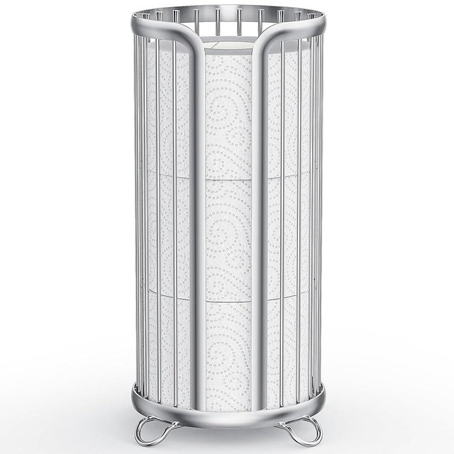 Toilet Paper Holder Stand, Freestanding Toilet Tissue Organizer, Minimalistic Storage Solution, Reserve Mega Rolls-Silver