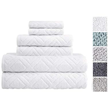 Classic Turkish Towels 6 Piece Cotton Bath Towel Set - Luxury Soft and Thick Bath Towels 600 GSM Made with 100% Turkish Cotton (White)