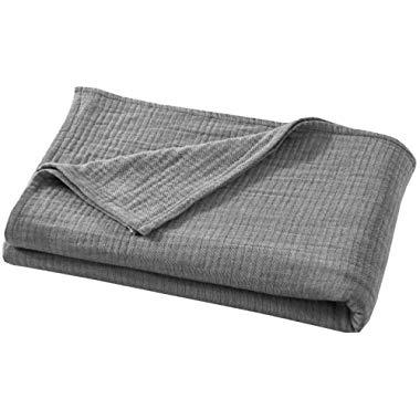 PHF Cotton Muslin Blanket for Winter Yarn Dyed 3 Layers Queen Size 90" x 90" Grey