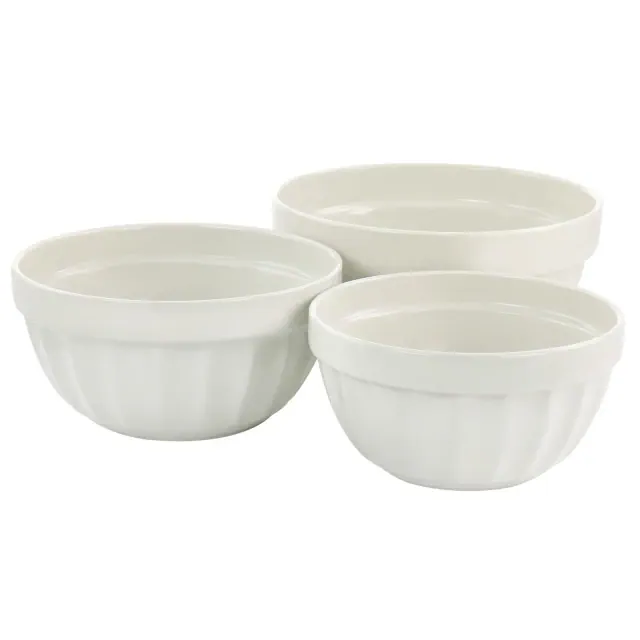 Gibson Broadbrook 3 Piece Stoneware Mixing Bowl Set in Linen