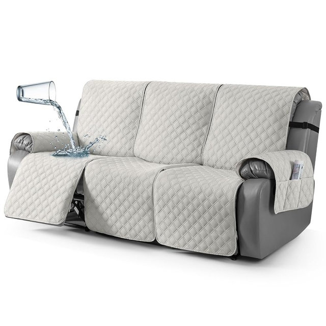 TAOCOCO 100% Waterproof Recliner Couch Covers, Recliner Sofa Covers with Leg Straps, 1-Piece Washable Reclining Sofa Cover with Pocket Couch Protector for Pets Kids(3 Seater, Off White)