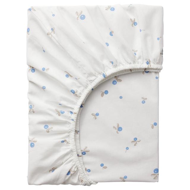 Fitted Crib Sheet, White/Blueberry Patterned