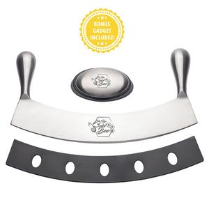 The Bold Bee's 12" Stainless Steel Mezzaluna Knife with Cover & FREE Stainless Steel Soap Bar | Eco Friendly | Pizza Cutter | Fruit, Vegetable & Salad Chopper & Dicer | Herb Mincer | Smell Neutralizer