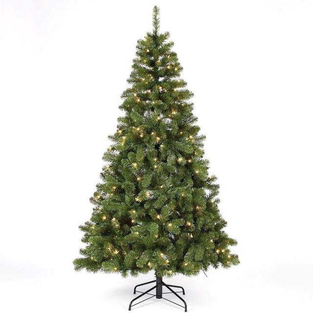 Basicpow 6.5 ft Pre-lit Christmas Tree , 900 Branch Tips , Hinged Artificial Christmas Tree, Foldable Stand ,Sturdy Metal Stand