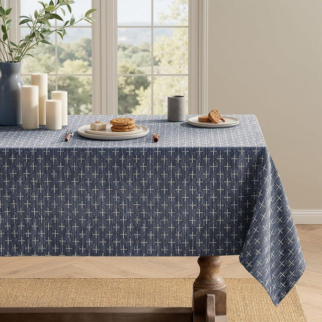 MIULEE Navy Blue Linen Table Cloth Rectangle Tablecloth Waterproof Spillproof Cross-Star Textured Table Cloth, Decorative Rustic Farmhouse Style for Dining/Party/Buffet/Wedding,60x84 Inch
