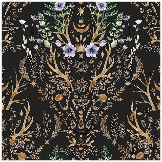 HAOKHOME 94027-1 Wallpaper Peel and Stick Retro Floral Damask Bronze/Black/Purple Wall Decor Bathroom Removable Mural 17.7in x 32.8ft