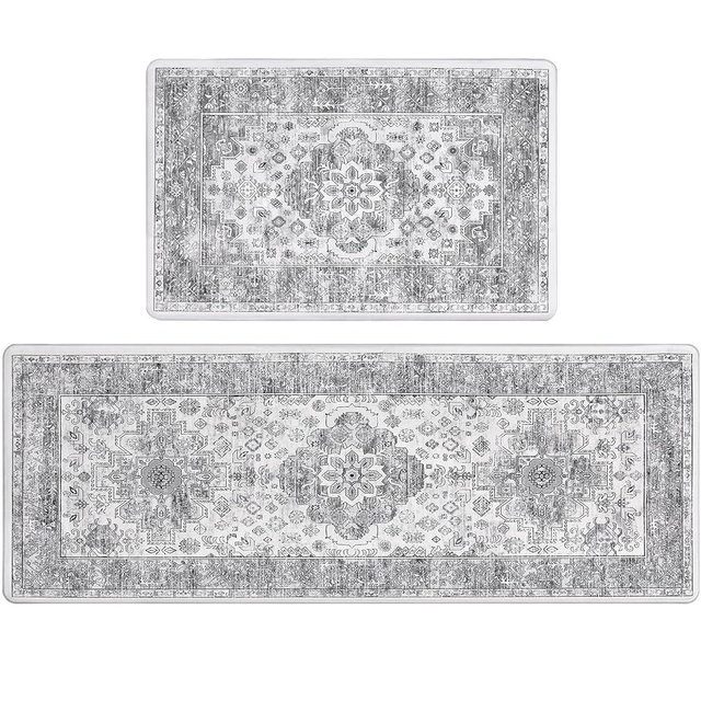 Pauwer Anti Fatigue Kitchen Mat Set of 2 Non Slip Kitchen Mats for Floor Cushioned Kitchen Rugs Comfort Standing Mat Farmhouse Waterproof PVC Foam Kitchen Floor Mat Runner