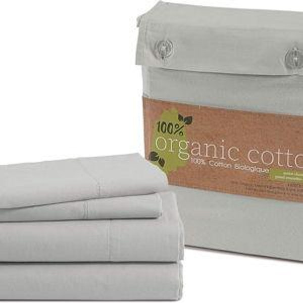 LANE LINEN 100% Organic Cotton Mercerized Queen Sheets, Soft & Comfy Naturally Cooling Cotton Sheets Queen Size Set, Classic Percale Weave Low Pill Fade Resistant Queen Bed Sheets- Silver