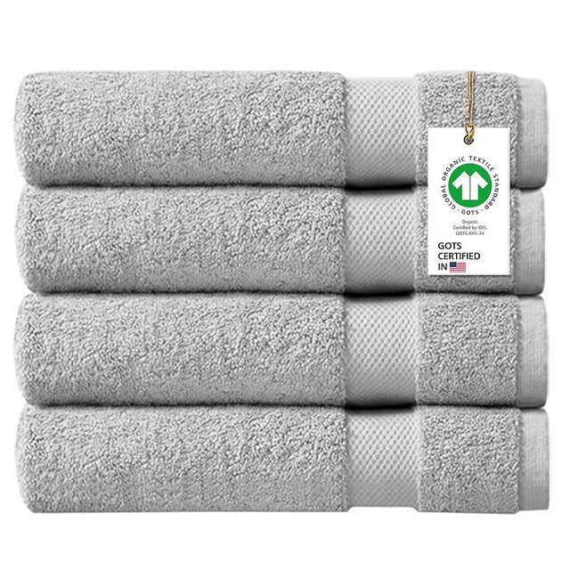 Delara 100% Organic Cotton Towels 650 GSM Plush Feather Touch Quick Dry Bath Towel, Pack of 4 GOTS Certified, Oeko-Tex Green Certified, Organic Cotton Bath Towel, 30"X58"