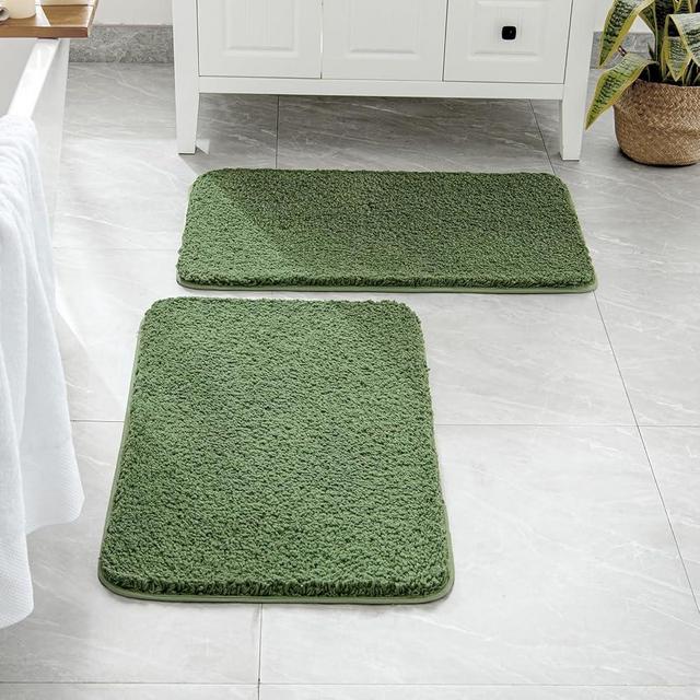 MIULEE Set of 2 Non Slip Shaggy Bathroom Rugs Extra Thick Soft Bath Mats Plush Microfiber Absorbent Water for Tub Shower Machine Washable (Moss Green, 16x24 Inches)