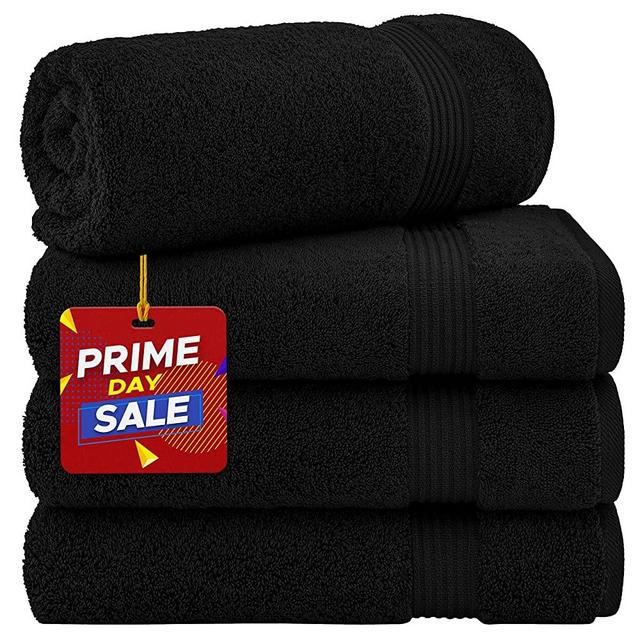 Hotel & Spa Quality Turkish Cotton, Absorbent & Soft Decorative Luxury 4-Piece Bath Towel Set by United Home Textile, Coal Black