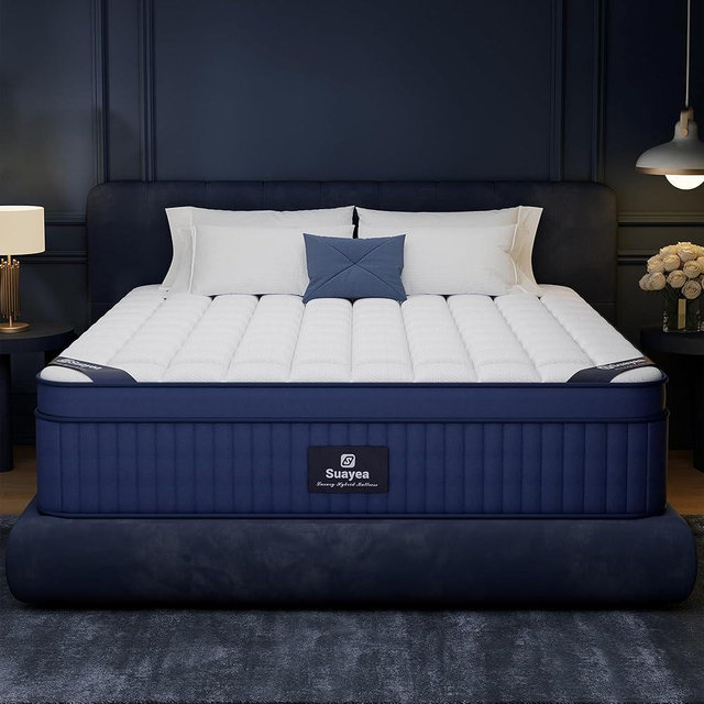 SUAYEA King Size Mattress, 14 Inch Size King Mattress in a Box, Medium Pocket Spring and Gel Memory Foam for Superior Comfort, Pressure Relief, Strong Edge Support