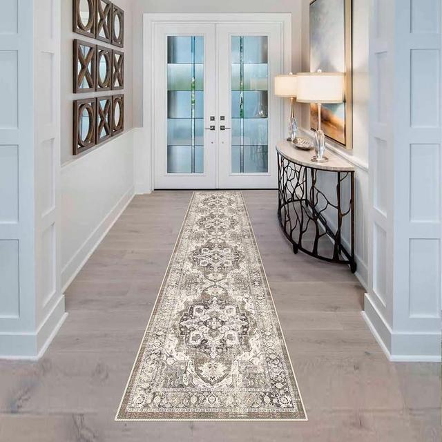 YOUFORTONG Runners for Hallways Soft Kitchen Rug Non Slip Rug Runner with Rubber Backing for Bathroom Washable Non Shedding Farmhouse Runner Rug (Beige, 2X10)