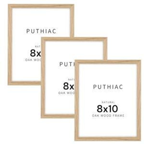 8x10 Oak Wood Picture Frame -8x10 Frame Wood, 8"x10" Natural Solid Wood Poster Frames for Wall Art Photo and Prints(3 Pack, Beige)
