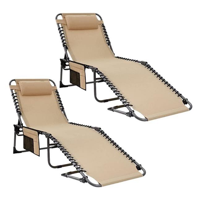 KingCamp Chaise Lounge Chairs Outdoor Foldable Patio Sun Chair for Outside Camping Sunbathing Beach Lawn Pool Garden Yard Folding Lightweight Heavy Duty Portable Adjustable Lounge with Pillow