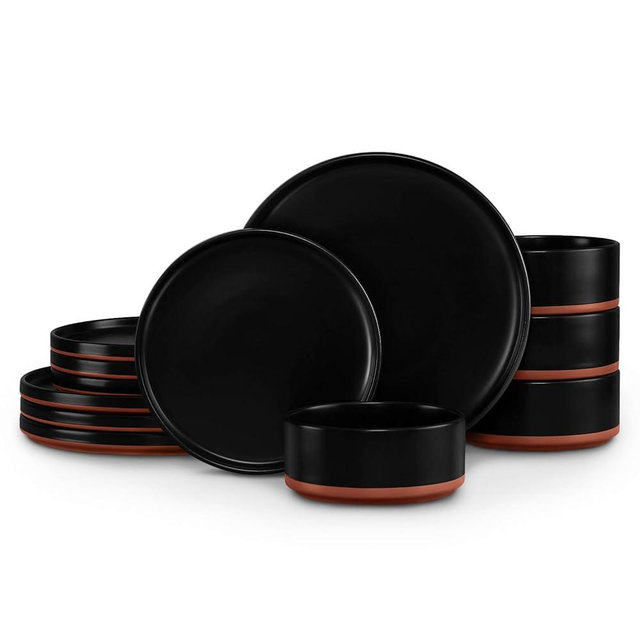 LIANYU 12 Pieces Porcelain Dinnerware Sets, Premium Plates and Bowls Set, High-Fired Ceramic Dishes Set for 4, Chip & Scratch Resistant, Microwave Dishwasher Safe, Charcoal Black