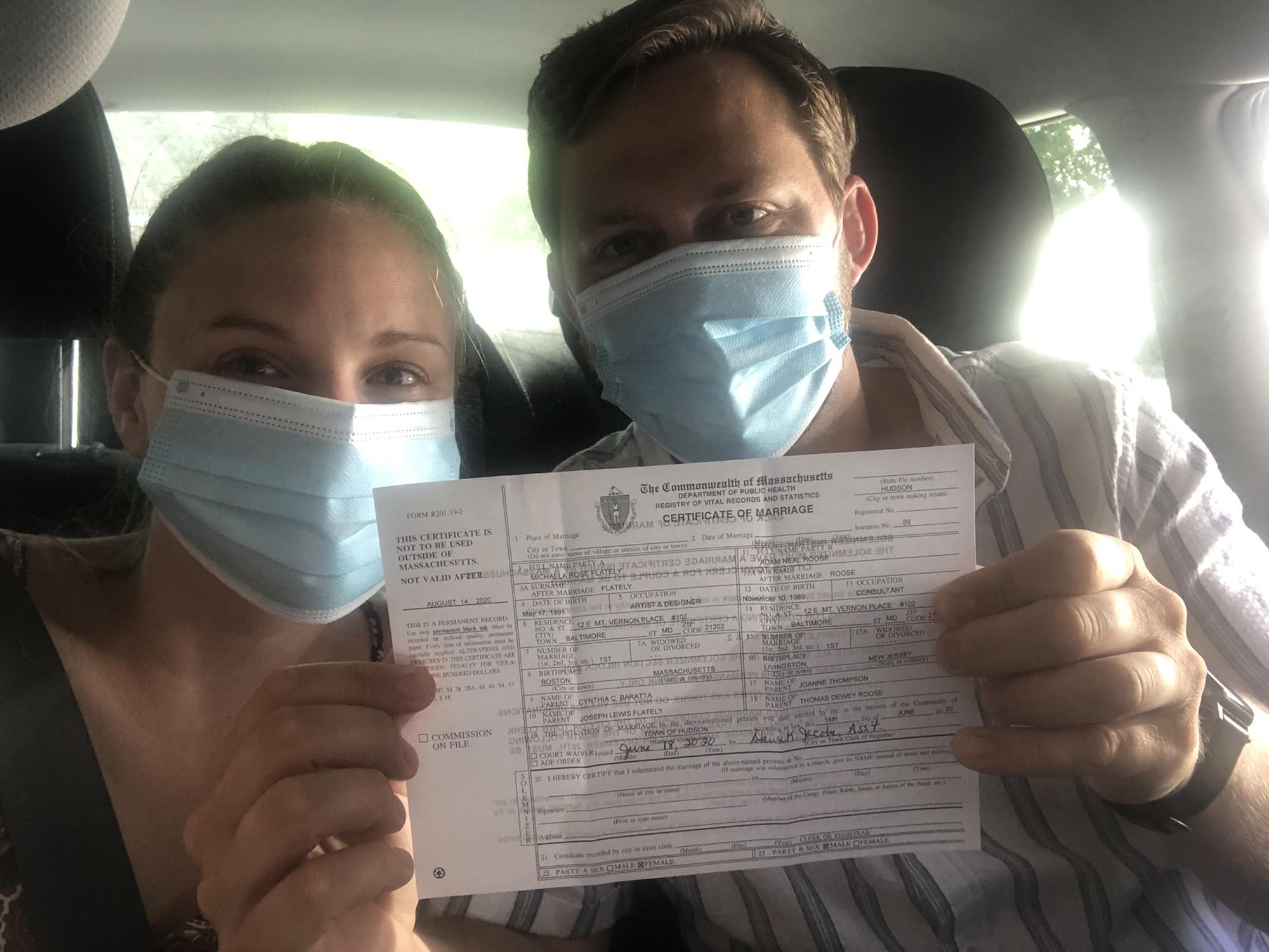 Marriage certificate! Hudson, MA 2020