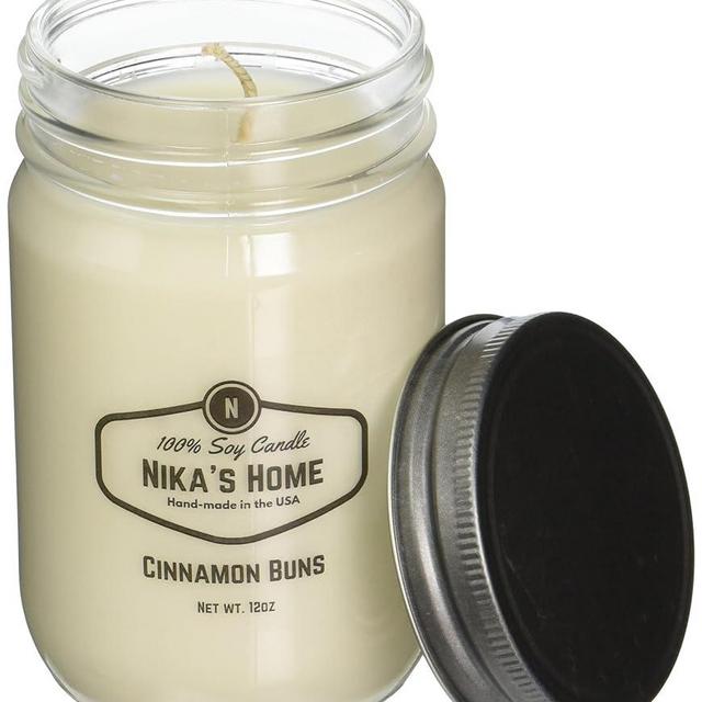 Nika's Home Cinnamon Buns Soy Candle 12oz Mason Jar Non-Toxic White Soy Candle-Hand Poured Handmade, Long Burning 50-60 Hours Highly Scented All Natural, Clean Burning Large Candle Gift Décor