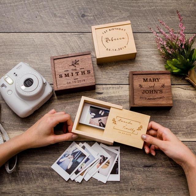 Instax Print Wood Box - Instax Mini Film Storage, Small Picture Photo Print Guest Box, Anniversary Birthday Wedding Gift, Guest Photo Box