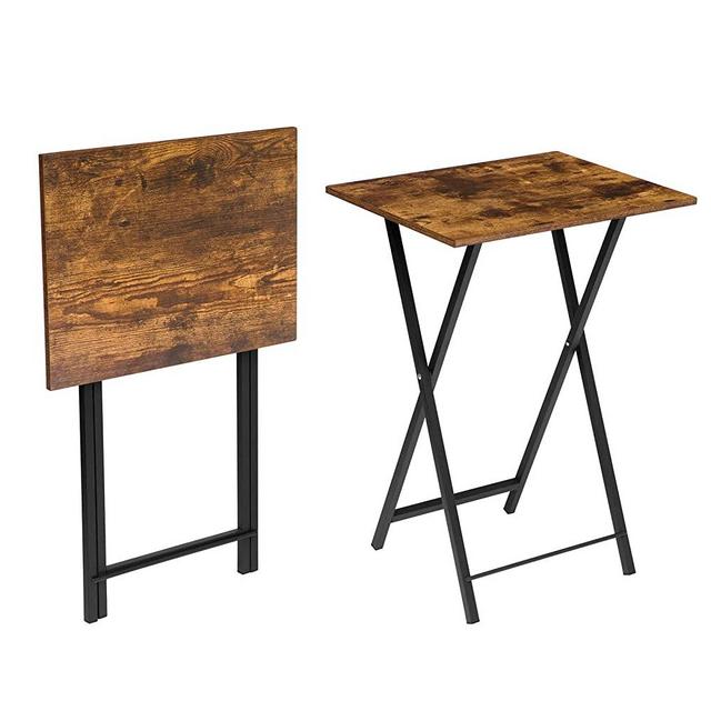 HOOBRO TV Trays, Set of 2 TV Tables, Folding Snack Tray Table, Portable Laptop Table for Small Space, Industrial Sofaside Table for Eating in Living Room Bedroom Space Saver, Rustic Brown