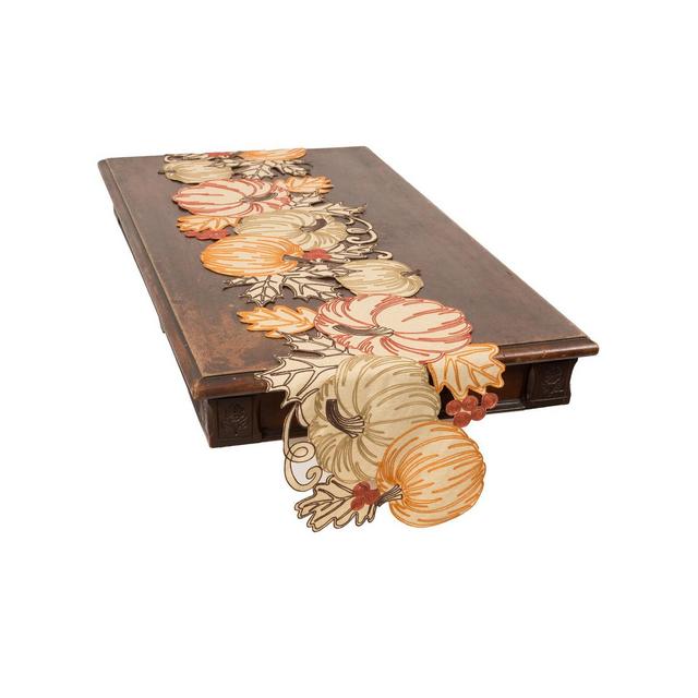 Manor Luxe Pumpkin Party Embroidered Cutwork Table Runner