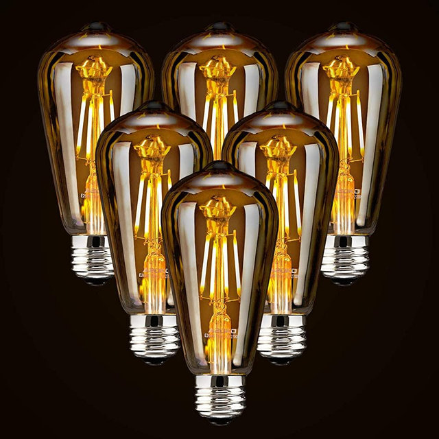 LED Dimmable Edison Light Bulbs 40W Equivalent, 2200K-2400K Warm White (Amber Glass) ST64, E26 Base Pack of 6