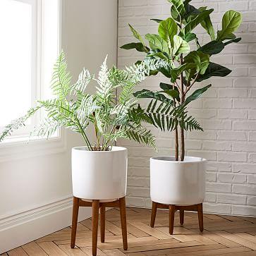 Mid-Century Turned Leg Standing Planters - Tall & Wide