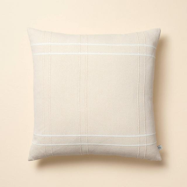 18"x18" Cross Stripe Square Throw Pillow Washed Tan - Hearth & Hand™ with Magnolia
