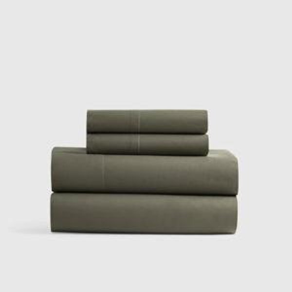 Queen, Dusty Olive - Organic Crisp Percale Sheet Set