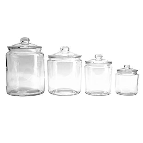 Mason Craft & More Airtight Kitchen Food Storage Clear Glass Pop Up Lid Canister, 4 Piece Glass Heritage Canister Set (1 Liter, 2 Liter, 4 Liter, and 5.6 Liter)