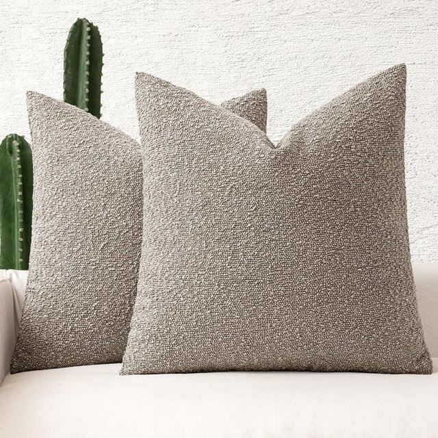 MIULEE 22x22 Inch Decorative Pillow Covers for Couch Bed Set of 2 Textured Boucle Neutral Throw Pillows Light Brown Accent Solid Euro Cushion Pillowcase Cozy Soft Chair Sofa Livingroom Home Decor
