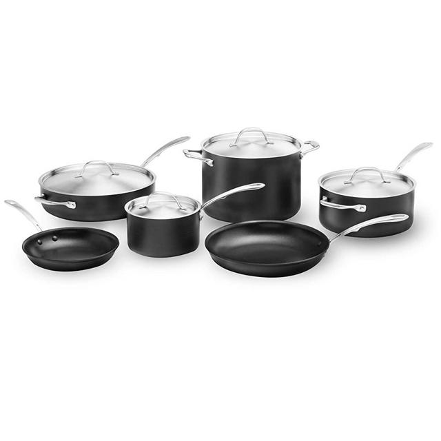 Kitchara Hard Anodized Cookware Set, 10 Piece, Aluminum Non Stick Pans with Stainless Steel Lid